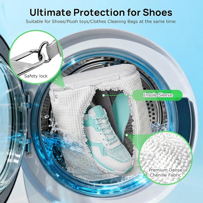 Upgraded Dual Compartment Design Shoe Bag for Washing Machine with Adjustable Shoes Trees& Sneaker Dryer Bag, 420g Heavy-Duty Shoe Washing Machine Bag, Clasp-Lock Zipper for Maximum Protection - Image 3