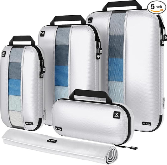 Premium Ultralight Compression Packing Cubes for Travel - Bag Factor Luggage Organizer Set (White - 5 Set) by BagFactor