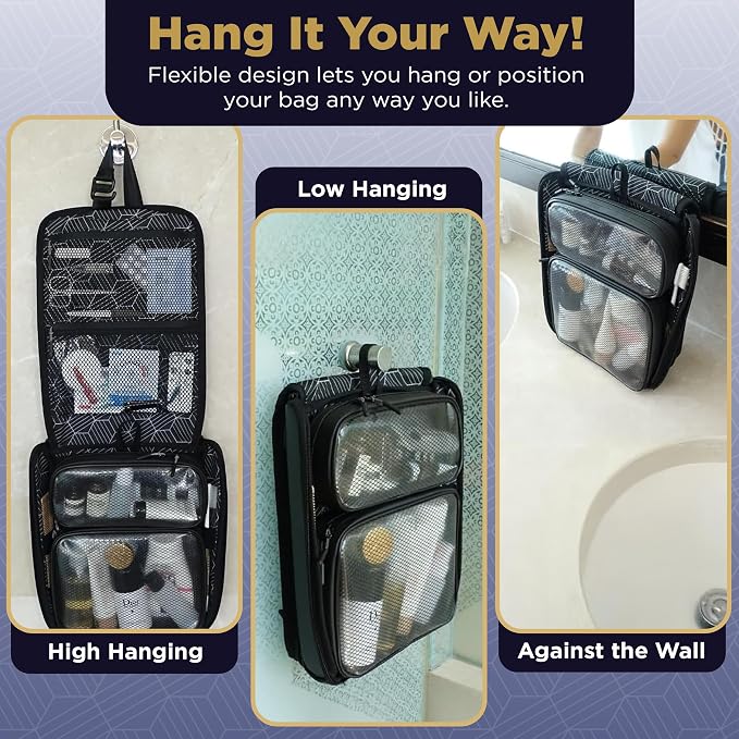 Small Travel Toiletry Bag for Men, Slim Flat Hanging Mens Dopp Kit & Travel Size Shaving Kit Organizer, TSA-Approved Waterproof Compact Toiletries Bag, Leak-Proof Pouches - Image 3
