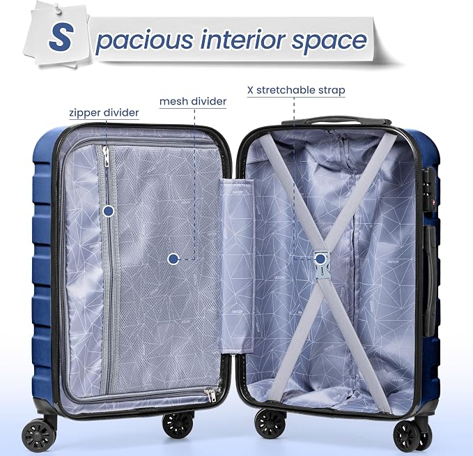 AnyZip Luggage Sets 3 Piece Hardshell Suitcase Set PC ABS Lightweight Travel Suitcases with 4 Double Spinner Wheels TSA Lock 20 24 28 Inch Dark Blue - Image 7
