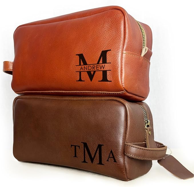 Danique Jewelry 100% Genuine Leather Personalized Toiletry Bag for Men • Mens Toiletry Travel Bag • Travel Essentials • Vacation Essentials Bathroom Travel Organizer • Groomsmen Gifts Shaving Bag by DaniqueJewelry
