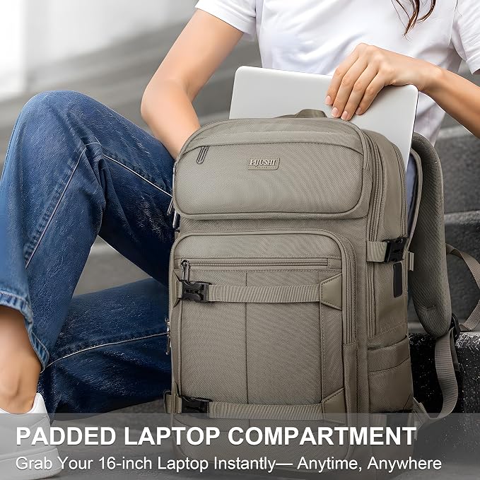 PIJUSHI Casual Travel Backpack for Women with 16" Padded Laptop Compartment | Carry On Luggage with USB Charging Port, 1680D Water-Resistant Nylon, Airline Approved, For Daily, Hiking - Image 4