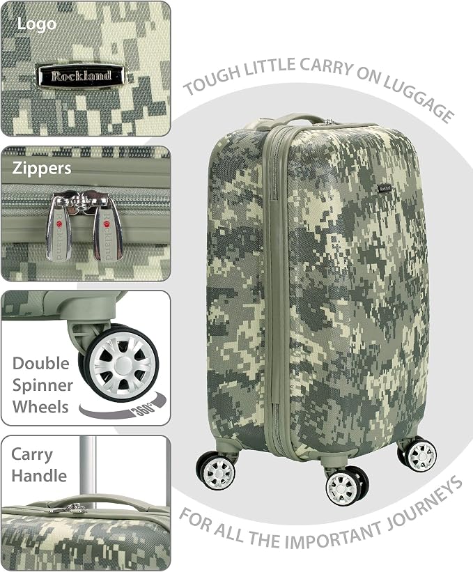 Rockland Safari Hardside Spinner Wheel Luggage, Carry-on 20", Acu Camo - Image 4