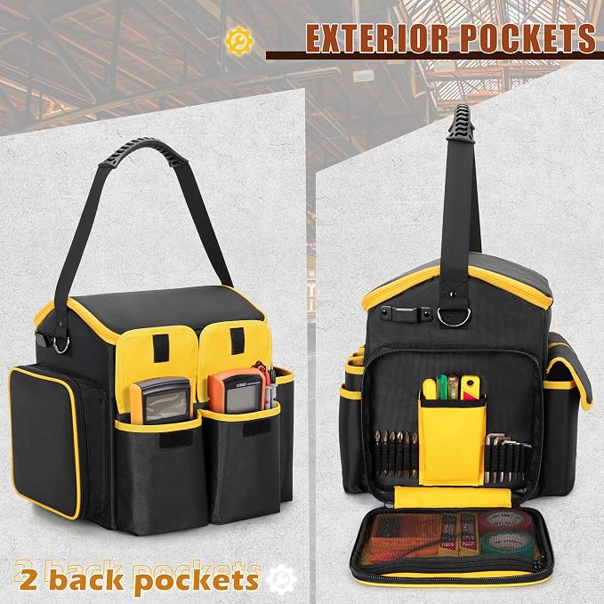 Marscamd Tool Bag with a Detachable Divider and Shoulder Strap, Heavy Duty Tool Tote with Multiple Pockets, Black - Image 3