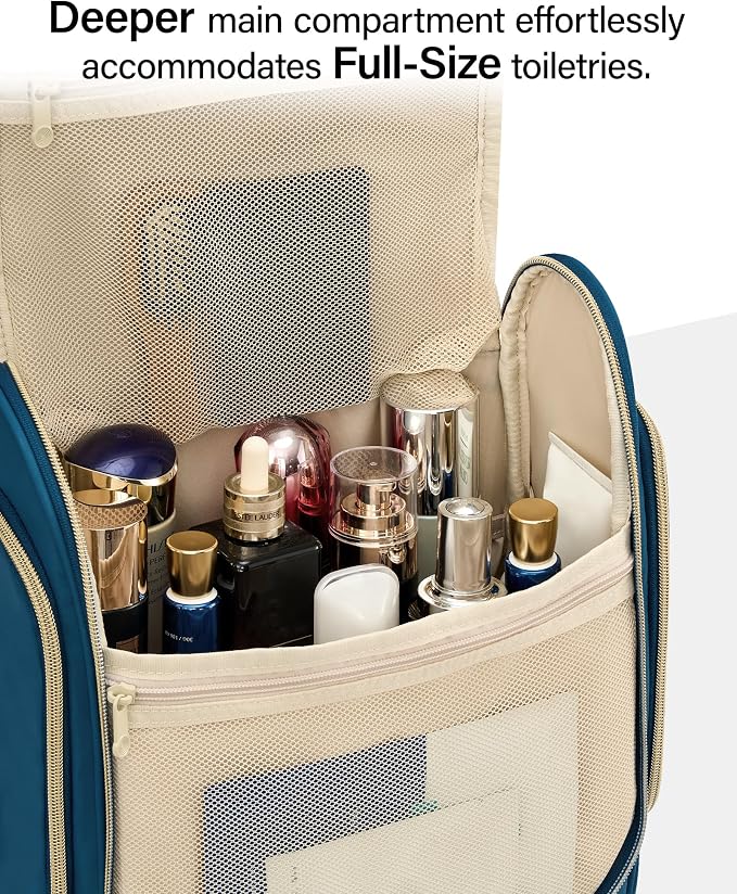 Hanke Hanging Travel Toiletry Bag for Men and Women, Water-Resistant Toiletries Bag Makeup Organizer with Hook, Cosmetic Bag for Bathroom & Travel Essentials Accessories, Navy Blue - Image 4