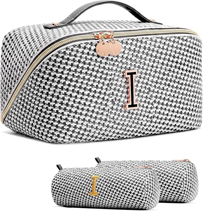 Personalized Gift Travel Makeup Bag: Initial Makeup Organizer Bag for Women | 3-in-1 Custom Make up Bag Set - Vegan Leather Travel Cosmetic Bag - Luxury Gift for Women – Birthday, Anniversary, Graduation by Unknown