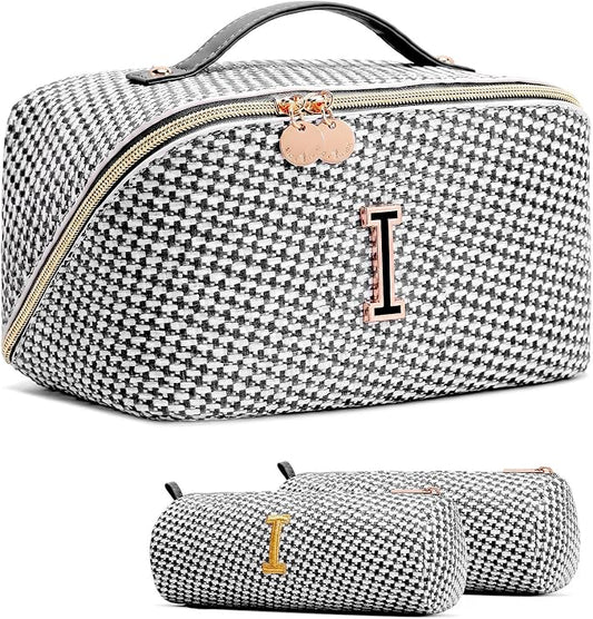 Personalized Gift Travel Makeup Bag: Initial Makeup Organizer Bag for Women | 3-in-1 Custom Make up Bag Set - Vegan Leather Travel Cosmetic Bag - Luxury Gift for Women – Birthday, Anniversary, Graduation by Unknown