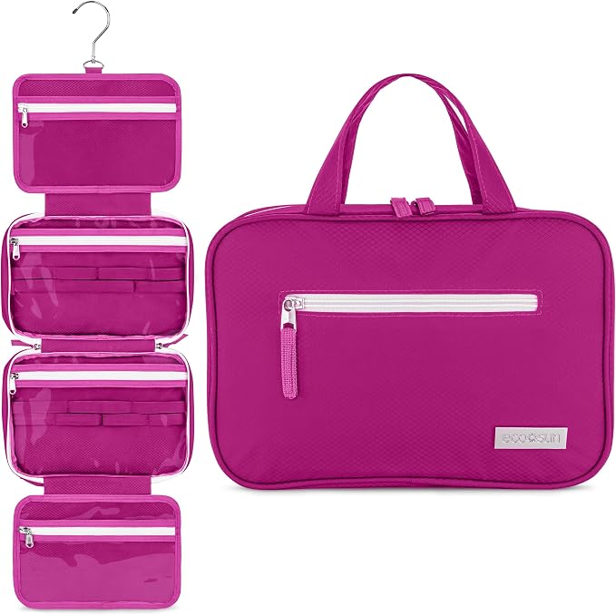 Eco Sun Hanging Travel Toiletry Bag — Designed in Hawaii — Water-resistant Travel Organizer for Bathroom Accessories (Magenta) by EcoSun