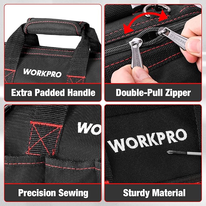 WORKPRO 14-inch Tool Bag, Multi-pocket Tool Organizer with Adjustable Shoulder Strap, W081021A , black - Image 3