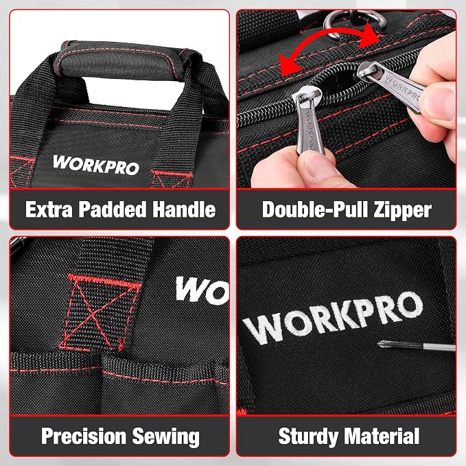 WORKPRO 14-inch Tool Bag, Multi-pocket Tool Organizer with Adjustable Shoulder Strap, W081021A, black (Pack of 10) - Image 3