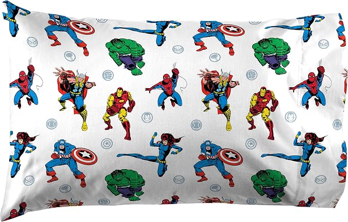 Jay Franco Kids Sheet Set with Fitted, Flat Sheets & Pillow Cover - Ultra-Soft Bedding with Pillowcase for Room Decor, White - Avengers, 4 Piece Queen - Image 2