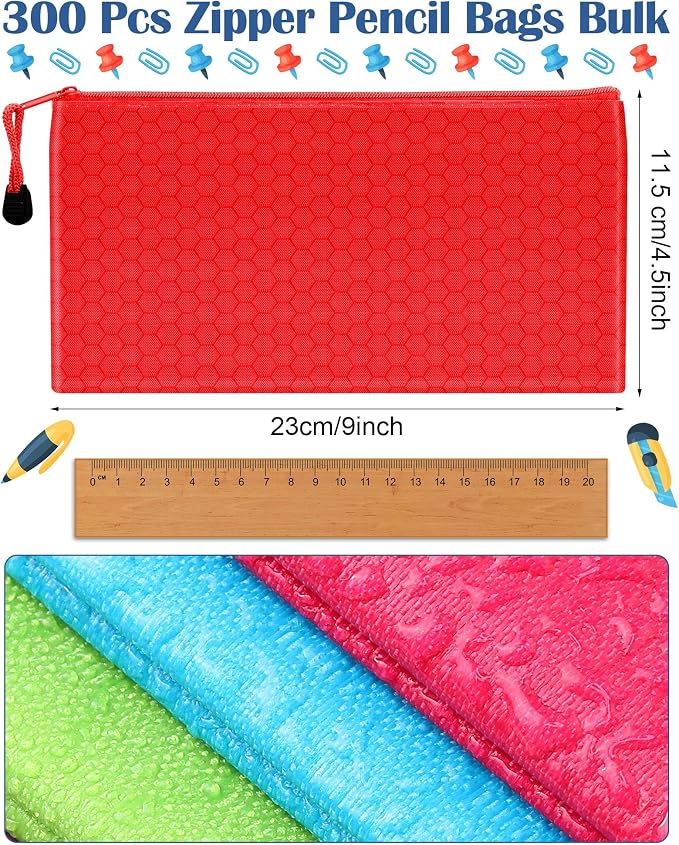 Aliceset 300 Pcs Pencil Pouches Bulk 12 Color A6 Size Small Zipper Pencil Bags Football Pattern Waterproof Bulk Pen Pouches Stationery Storage Bags for Back to College Office Supplies - Image 2