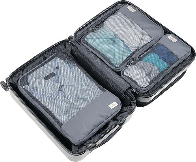 TROIKA Travel Compression Bags Set Blue Cycle Packing Cubes - 3 Zip Bags for Space-Saving Packing Clothes in Suitcase & Backpack - Recycled Sea Plastic - Dark Grey - Image 5
