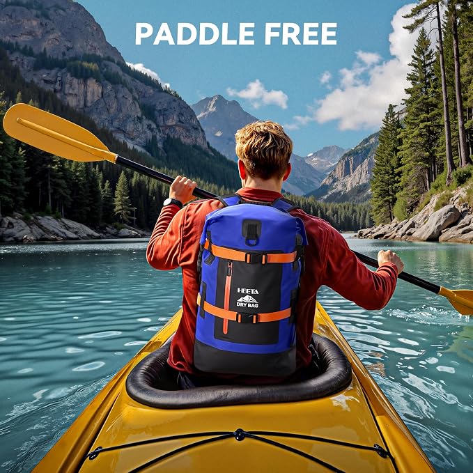 HEETA Dry Bags Waterproof Backpack 40L for Men & Women, Roll Top Heavy Duty Cushioned Hiking Backpack for Kayaking Boating Paddle Boarding Fishing Travel Camping Beach Vacation Cruise Ship Essentials - Image 7