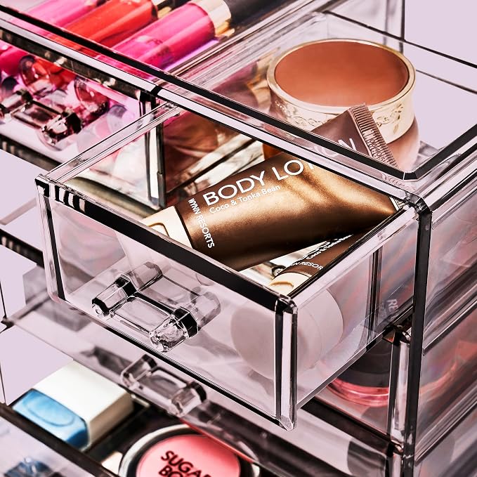 Sorbus Acrylic Makeup Organizer Set, 6-Drawer Vanity & Countertop Cosmetic Storage with Small & Wide Drawers, Purple Makeup Storage for Brushes, Lipsticks, Jewelry – Holiday Gift for Women & Teens - Image 5