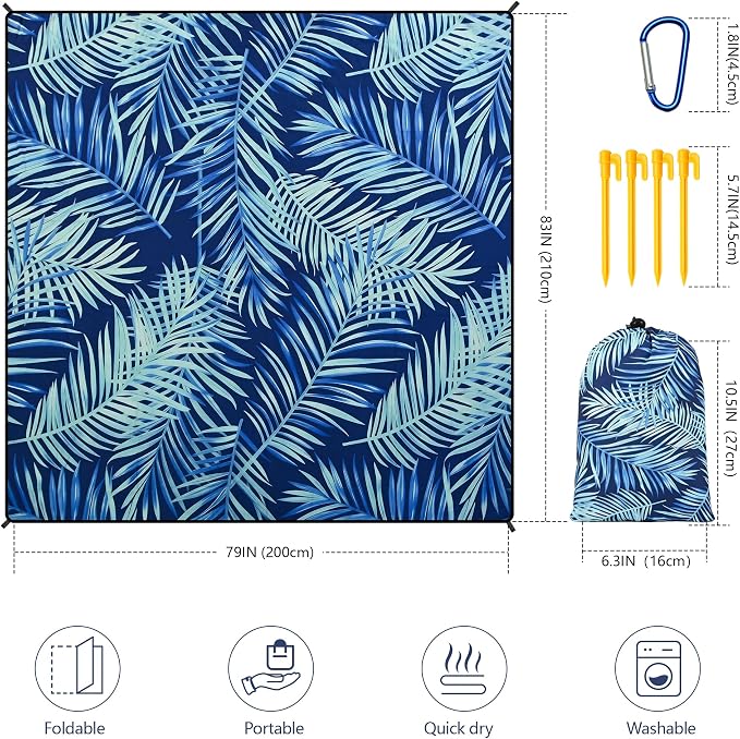 WIWIGO Beach Blanket Waterproof Sandproof Beach Mat 79" X 83"/10'x9'for 2-8 Adults Quick Drying Outdoor Picnic Mat Beach Accessories for Travel, Camping, Hiking - Image 2