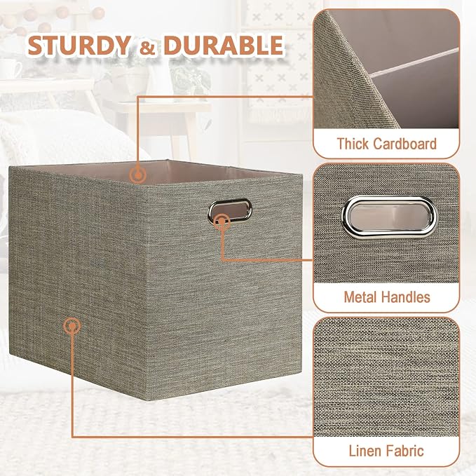 Posprica 13x15x13 Storage Cube Bins, Foldable Collapsible Storage Bins Boxes, Fabric Decorative Storage Baskets Organizer for IKEA Kallax, Shelves, Closet, Clothes,, Set of 4-Coffee - Image 5