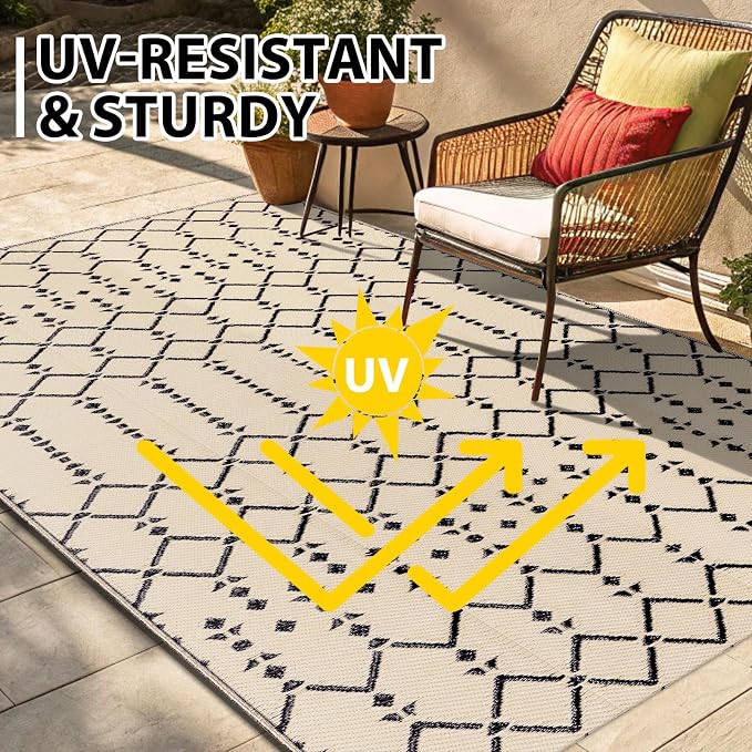 Smiry Outdoor Rug 8x10 ft, Waterproof Reversible Plastic Straw Rugs, Boho Outdoor Area Rug, Outside Floor Mat for Patio, Backyard, Deck, Picnic, Beach, Camping, Beige - Image 5