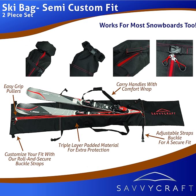 Savvycraft Padded Ski bag and Boot Bag Combo, Thick Padded Ski and Boot Bag 2-Piece Set for Protection and Easy Travel - Image 8