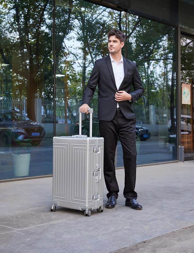 All Aluminum Magnesium Luggage 28inch，Cut from Whole Aluminum Sheet（3rd Generation，Premium Magnesium Metal zipperless suitcase ） (silvery, 28inch) - Image 3