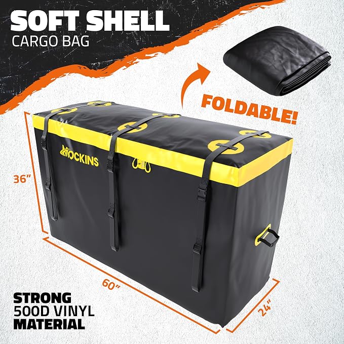 Mockins 30 Cu Ft Trailer Hitch Cargo Carrier Bag for Road Trips & Camping | 60"x24"x36" Weatherproof Cargo Bag for Hitch Carrier | Waterproof Truck Bed Storage Set | Vinyl Vehicle Soft-Shell Carriers - Image 4