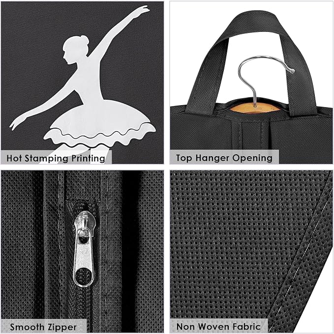 KEEGH Girls Tutu Garment Bag 35 Inch Ballet Tutu Bag, Foldable Dance Costume Garment Bag for Hanging Clothes, Pancake Dance Bag for Dancers with Handle Strap for Travel or Storage, Black - Image 3