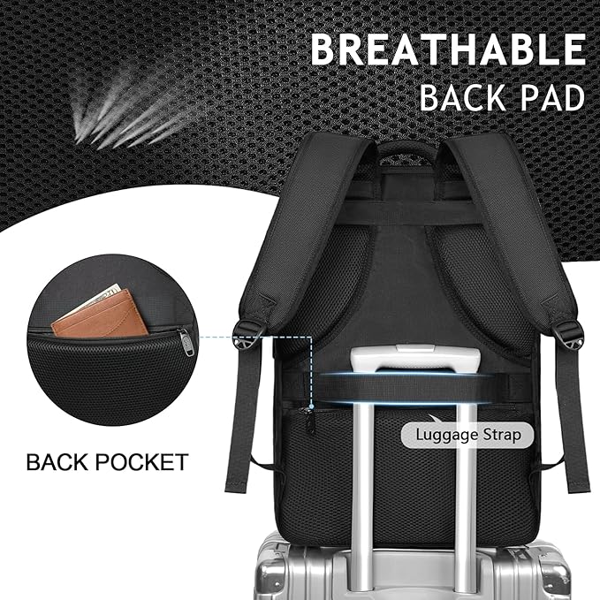 MATEIN Carry on Backpack, 40L Flight Approved Large Travel Laptop Backpack | Fit 17 Inch Laptop, Computer Daypack, Water Resistant, College Weekender Overnight Bag, For Men & Women, Black - Image 5