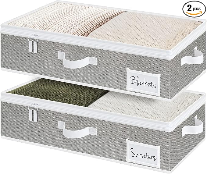 StorageWorks Under Bed Storage Containers with Handles and Label Holder, 2 Pack Ultra-thick Fabric Underbed Bins, Closet Organizer for Clothes, Blankets, Sweater by StorageWorks