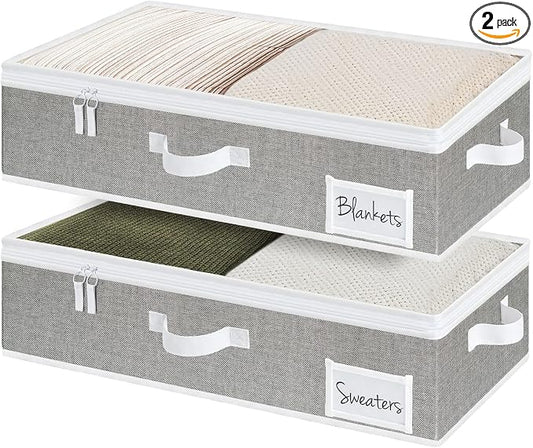 StorageWorks Under Bed Storage Containers with Handles and Label Holder, 2 Pack Ultra-thick Fabric Underbed Bins, Closet Organizer for Clothes, Blankets, Sweater by StorageWorks