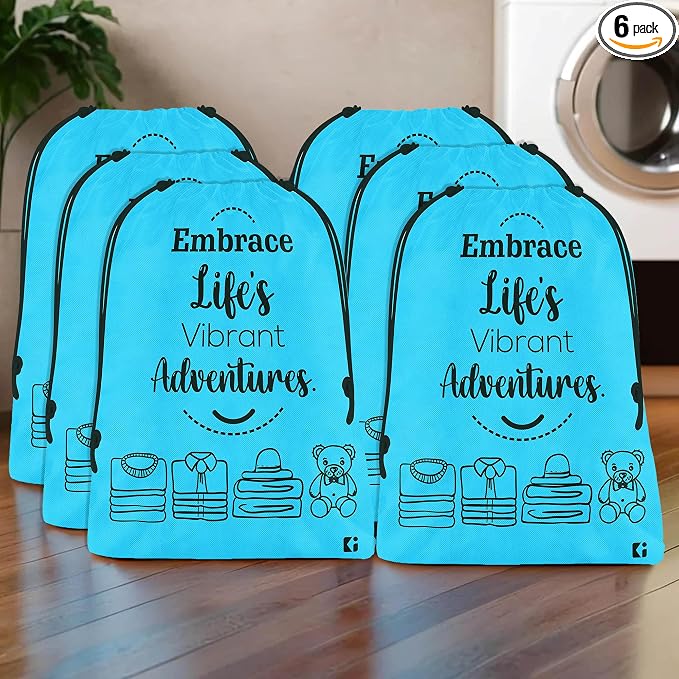 Kuber Industries Pack of 6 Cloth Storage Bag | Non-Woven Storage Organizer | Travel Cloth Carrying Bag | Garments Cover for Laundry | Travel Storage Organizer for Clothing | Large | Sky Blue by Kuber+Industries