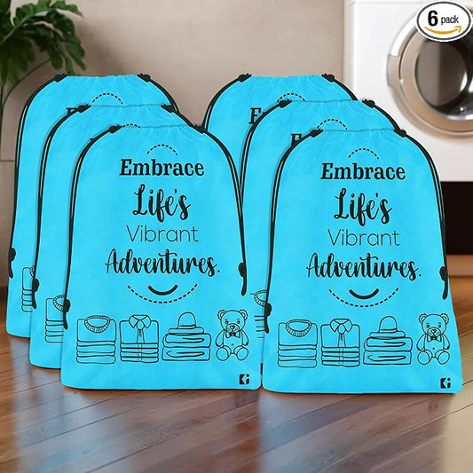 Kuber Industries Pack of 6 Cloth Storage Bag | Non-Woven Storage Organizer | Travel Cloth Carrying Bag | Garments Cover for Laundry | Travel Storage Organizer for Clothing | Large | Sky Blue by Kuber+Industries
