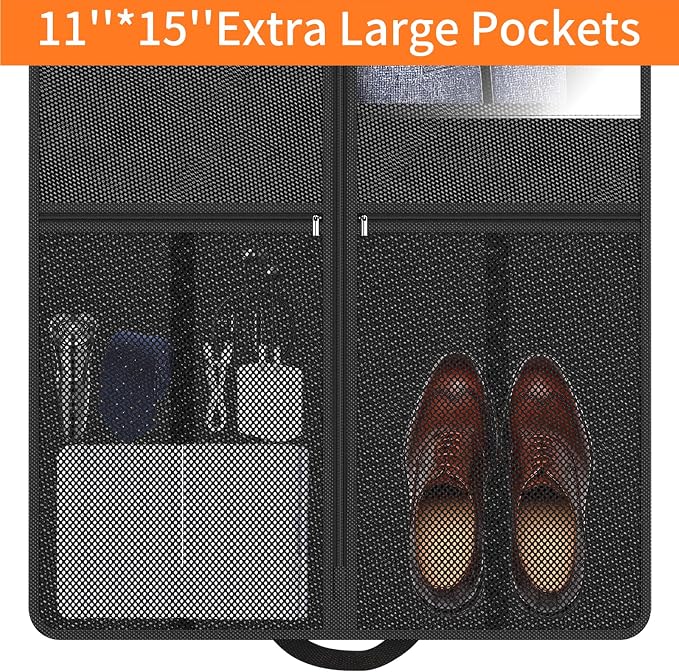 Garment Bag Travel Suit Storage: 43 Inch 3 Packs Fabric Breathable Zippered - Clothes Covers Carry Shoe Pockets Lightweight - Men Travel Wardrobe Protector Hanging Up Multiple - Image 4