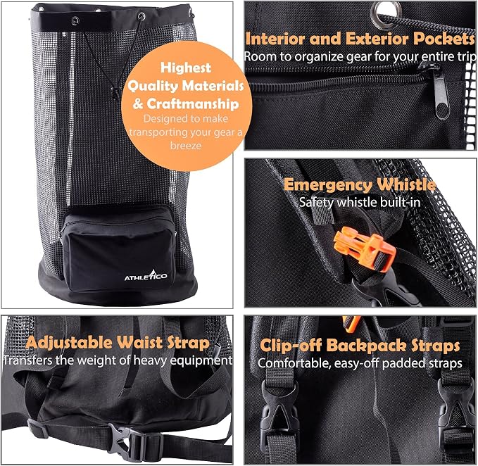 Athletico Scuba Diving Bag - XL Mesh Travel Backpack for Scuba Diving and Snorkeling Gear & Equipment - Dry Bag Holds Mask, Fins, Snorkel, and More - Image 4