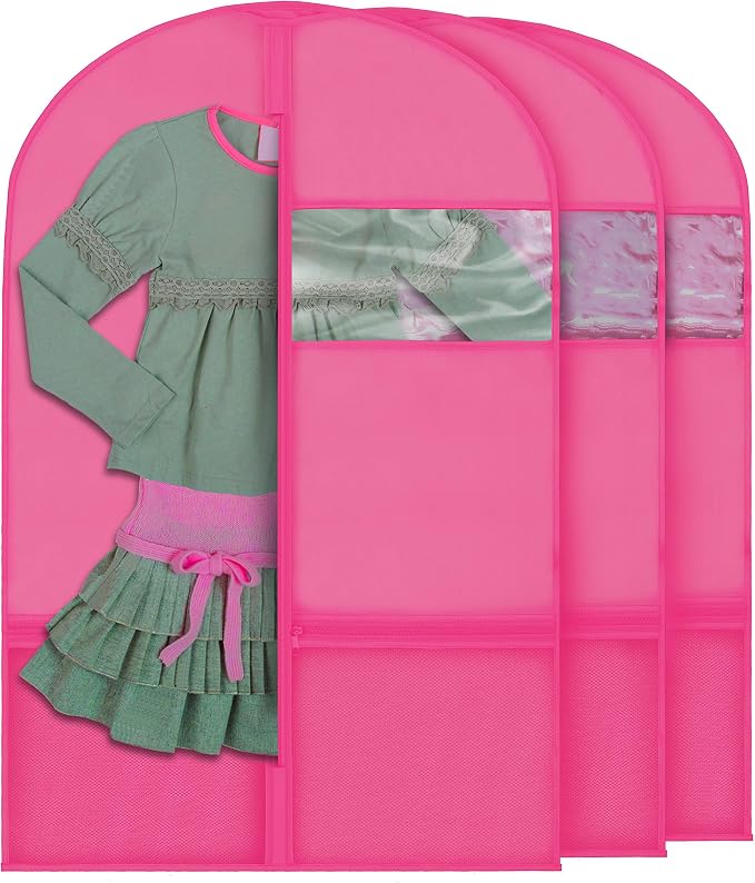 Plixio 36" Kids Garment Bags for Dance Costumes, Childrens Hanging Clothes, Uniform, Suits, Girls Dress Recital Outfit Organizer Dance Garment Bags For Dancers with Zippered Pockets (6 Pack :36",Pink) - Image 5