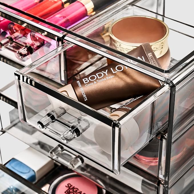 Sorbus Acrylic Makeup Organizer Set, 6-Drawer Vanity & Countertop Cosmetic Storage with Small & Wide Drawers, Black Jewel Makeup Storage for Brushes, Lipsticks, Jewelry, Holiday Gift for Women & Teens - Image 5