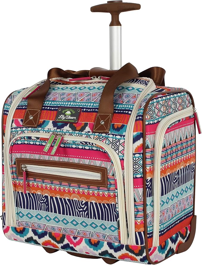 Lily Bloom Designer 15 Inch Carry On - Weekender Overnight Business Travel Luggage - Lightweight 2-Rolling Wheels Suitcase - Under Seat Rolling Bag for Women (One Size, Tribal Stripe) - Image 2