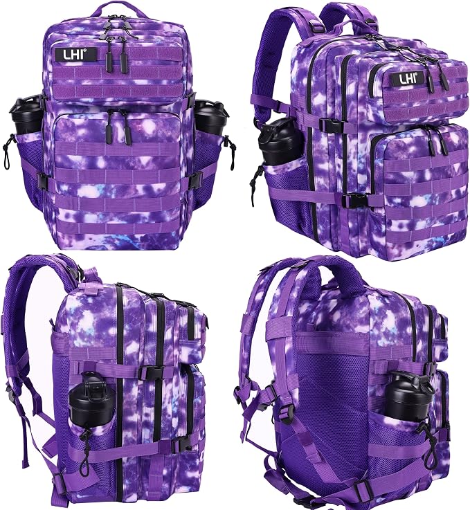 LHI Military Tactical Backpack for Men and Women 45L Army 3 Days Assault Pack Bag Large Rucksack with Molle System - Purple Camo - Image 2