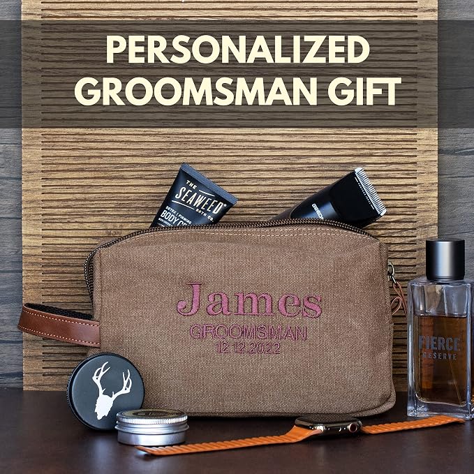Groomsmen Gifts, Embroidered - Personalized Toiletry Bag w/ Name & Title, 5 Colors Custom Dopp Kit for Men, Travel Toiletry Bag for Men, 5 Fonts & 8 Thread Colors, Groomsmen Proposal Gifts - Image 7