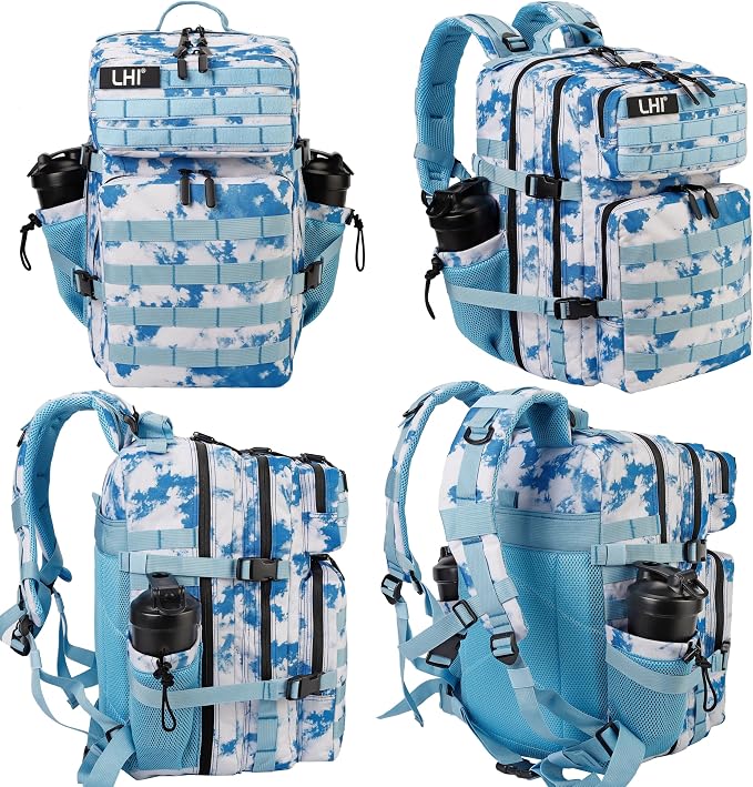 LHI Military Tactical Backpack for Men and Women 45L Army 3 Days Assault Pack Bag Large Rucksack with Molle System - Light blue tie-dye - Image 2