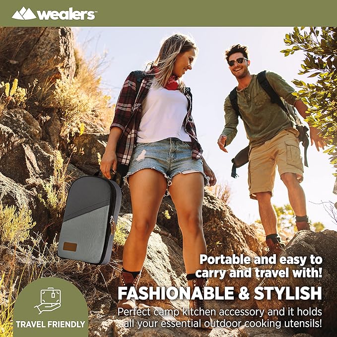 Wealers Camp Kitchen Cooking Utensil Set Travel Organizer Grill Accessories Portable Compact Gear for Backpacking BBQ Camping Hiking Travel Cookware Kit Water Resistant Case - Image 4