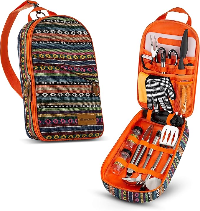 Wealers Camp Kitchen Cooking Utensil Set Travel Organizer Grill Accessories Portable Compact Gear for Backpacking BBQ Camping Hiking Travel Cookware Kit Water Resistant Case by Wealers