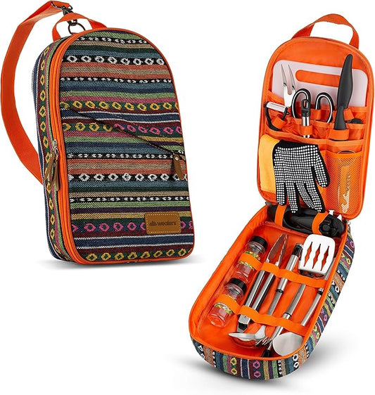 Wealers Camp Kitchen Cooking Utensil Set Travel Organizer Grill Accessories Portable Compact Gear for Backpacking BBQ Camping Hiking Travel Cookware Kit Water Resistant Case by Wealers