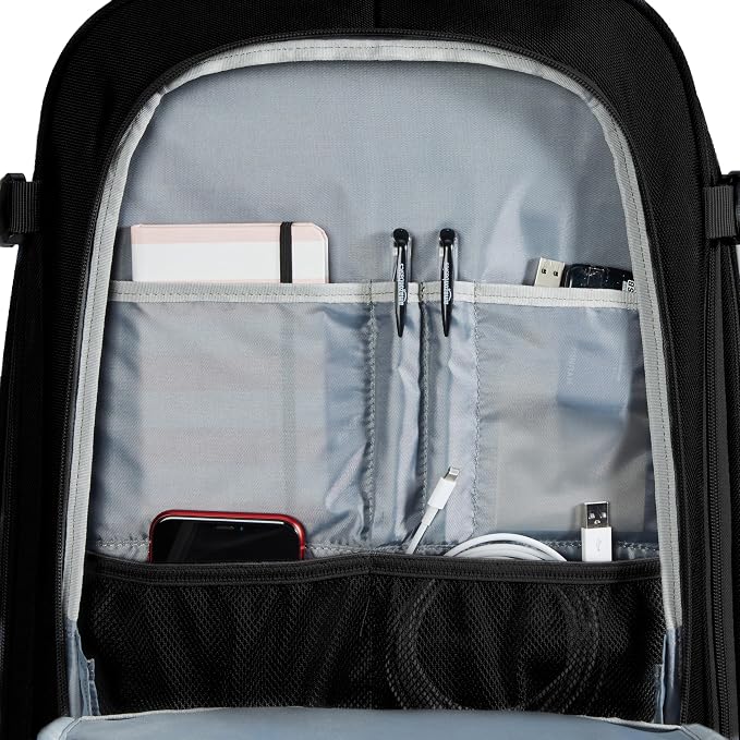 Amazon Basics Travel Backpack,Carry-On with Laptop Compartment, 1.55 cu. ft. Capacity,Expandable for 10% Extra Space,Convertible Backpack & Shoulder Bag,Multiple Pockets,13.8"W x 21.5"H x 9.5"D, Black - Image 6