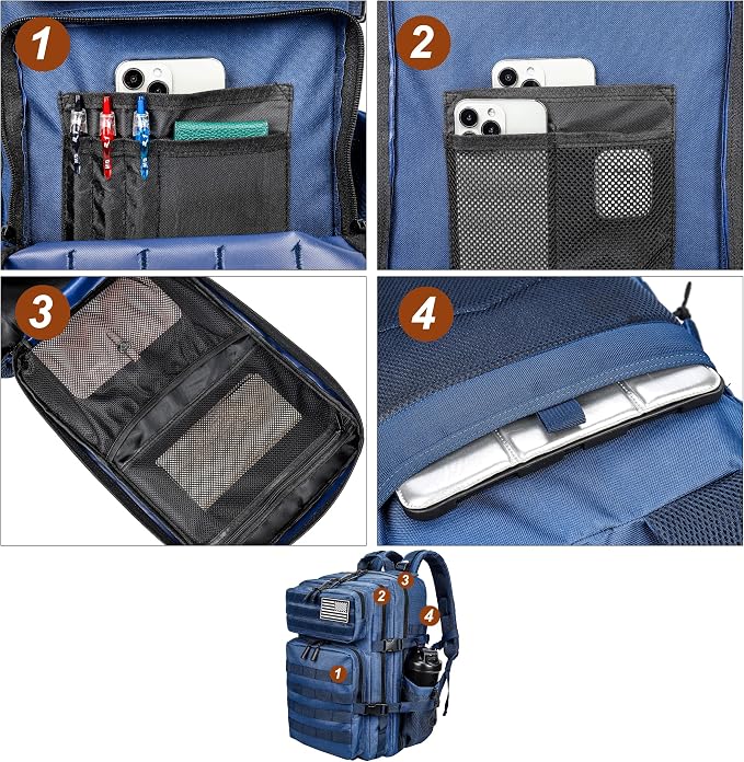 LHI Military Tactical Backpack for Men and Women 45L Army 3 Days Assault Pack Bag Large Rucksack with Molle System - Blue - Image 6