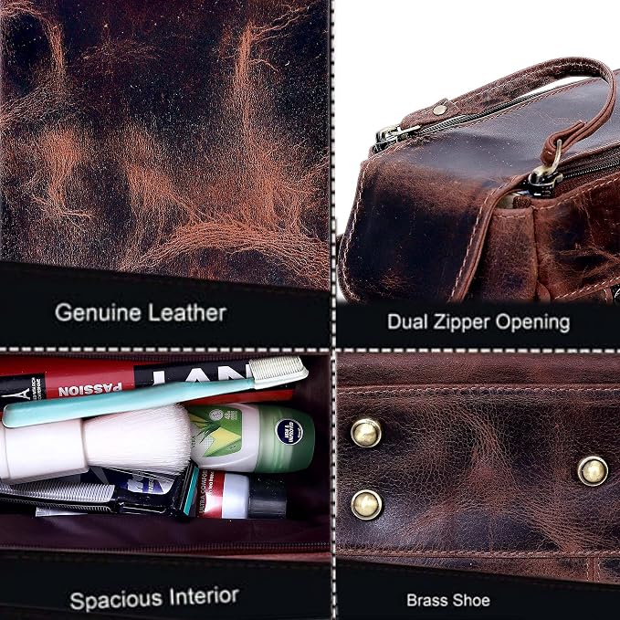 Leather Travel Dopp Kit Toiletry Bag Men Shaving Women and Mens Case Bags Organizer Bathroom Shaving kit - Image 6