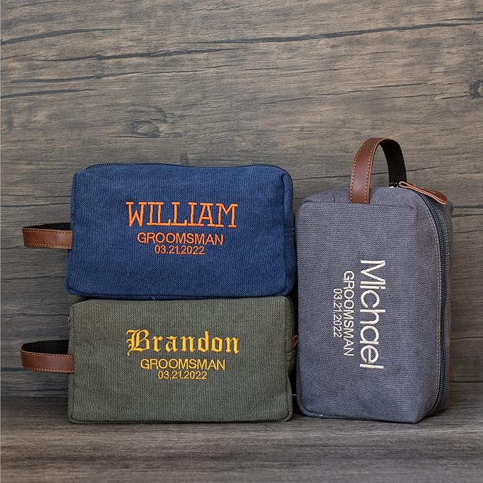 Groomsmen Gifts Set of 5, Embroidered - Personalized Toiletry Bags w/ Names & Titles, 5 Colors Custom Dopp Kit for Men, Travel Toiletry Bag for Men, 8 Thread Colors, Groomsmen Proposal Gifts - Image 2