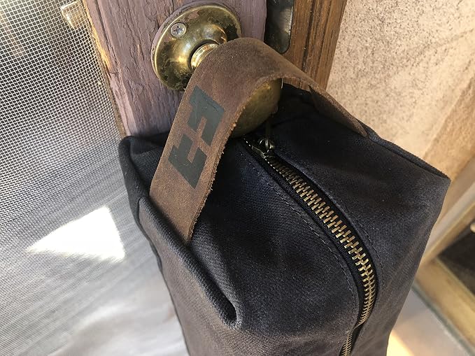 FAT FELT the DOPP KIT | Waxed Cotton Canvas shave and toiletries bag with leather handle - Image 5