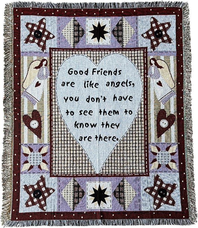 Friends & Family Like Angels Woven Tapestry Throw Blanket Wall Hanging Art Handicrafts Jacquard Multipurpose Soft Travel Mat Outdoor with Fringe Tassels 50 X 60 Inches