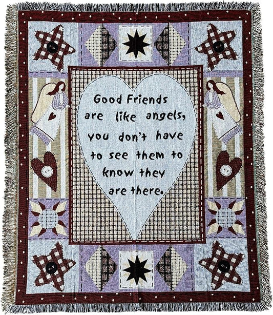 Friends & Family Like Angels Woven Tapestry Throw Blanket Wall Hanging Art Handicrafts Jacquard Multipurpose Soft Travel Mat Outdoor with Fringe Tassels 50 X 60 Inches