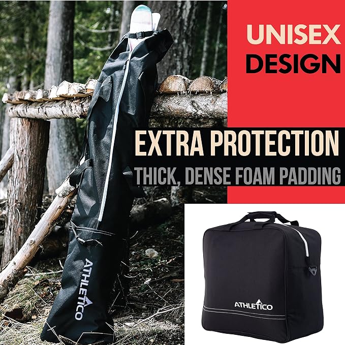 Athletico Ski & Boot Bag Combo | Store Skis Up to 200 CM & Boots Up To Size 13 | Includes 2 Padded Bags - Image 3